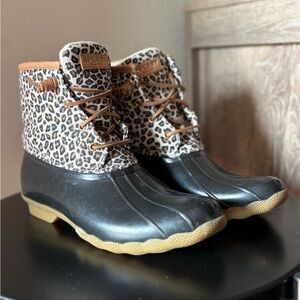 Sperry Leopard and Black Winter Duck Boots